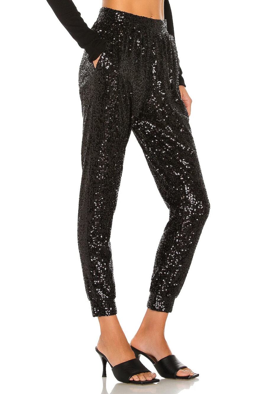 Steve Madden Glitter End Jogger Black NWT Pull On Sequin Women's L